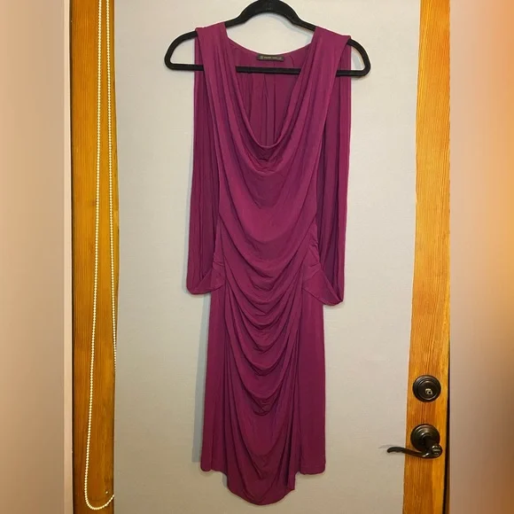 Designer Plein Sud gather rouched stretch flattering SEXY dress 12 L Raspberry - Picture 1 of 7